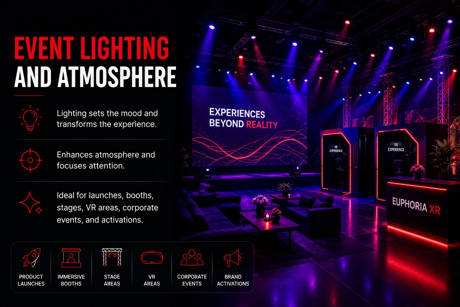 Top Experiential Agencies in Texas, USA 9 Event Lighting and Atmosphere Service-EuphoriaXR