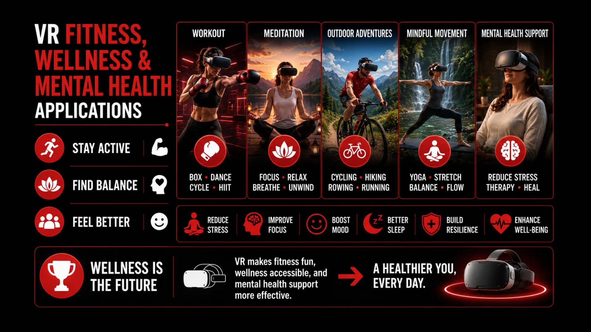 Top Virtual Reality Innovations That Will Dominate the Next 5 Years 10 VR Fitness, Wellness & Mental Health Applications - VR Trends & Innovation - Euphoria XR