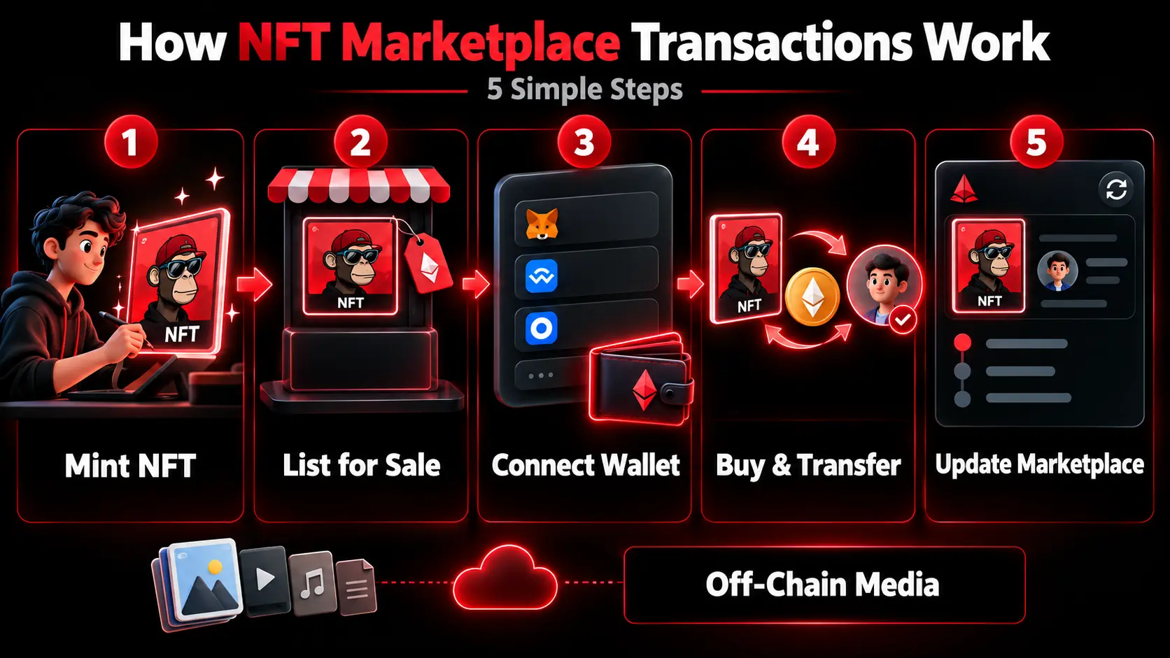 Guide to Develop a NFT Marketplace Like Binance: Cost, Benefits, and Features 1 How NFT Marketplace Transactions Work-EuphoriaXR